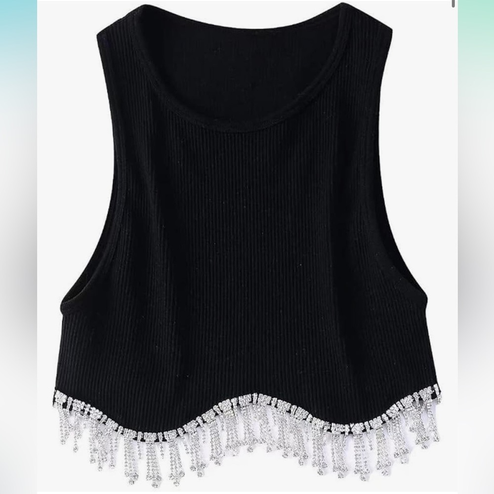 Brand new cropped rhinestone tassel tank